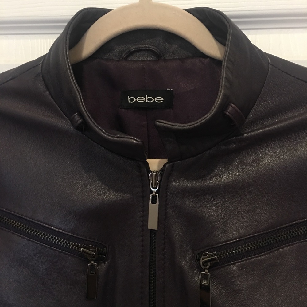 BeBe Eggplant 100% Leather Moto Jacket